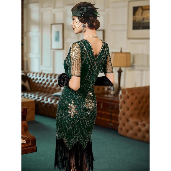 Women's Flapper Dresses 1920s Fringed Sequin Great Gatsby Dress With 20s